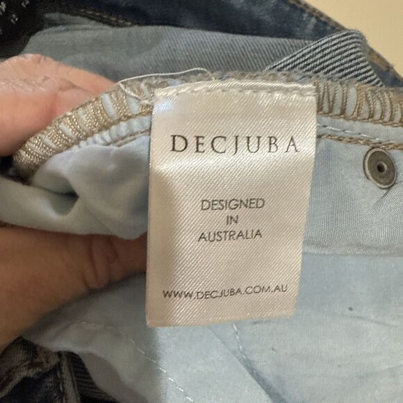 DECJUBA Jeans Boyfriend Mid Rise Ankle Distressed Blue Denim AUS Size 8 US 4 New - Picture 9 of 11